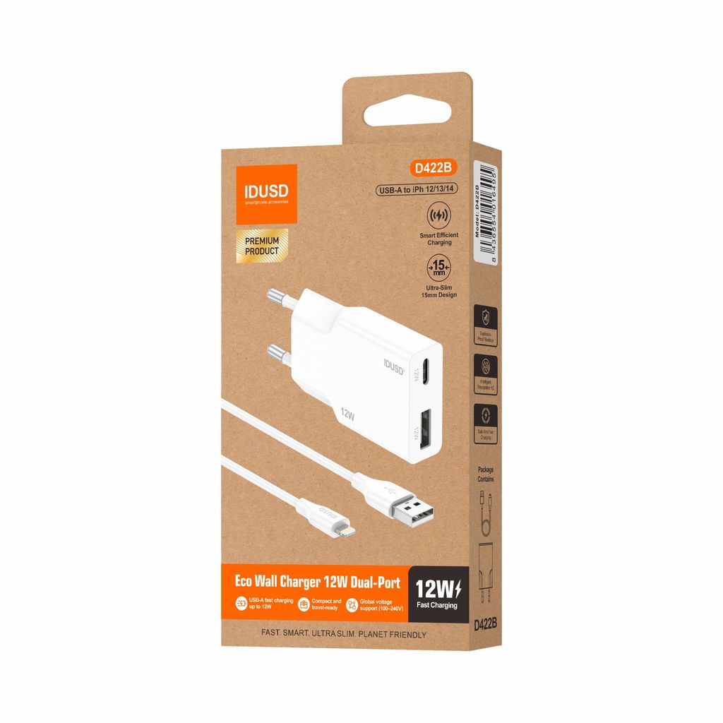 image of Eco Wall Charger 12W Dual Port (USB-A + USB-C) - D422B